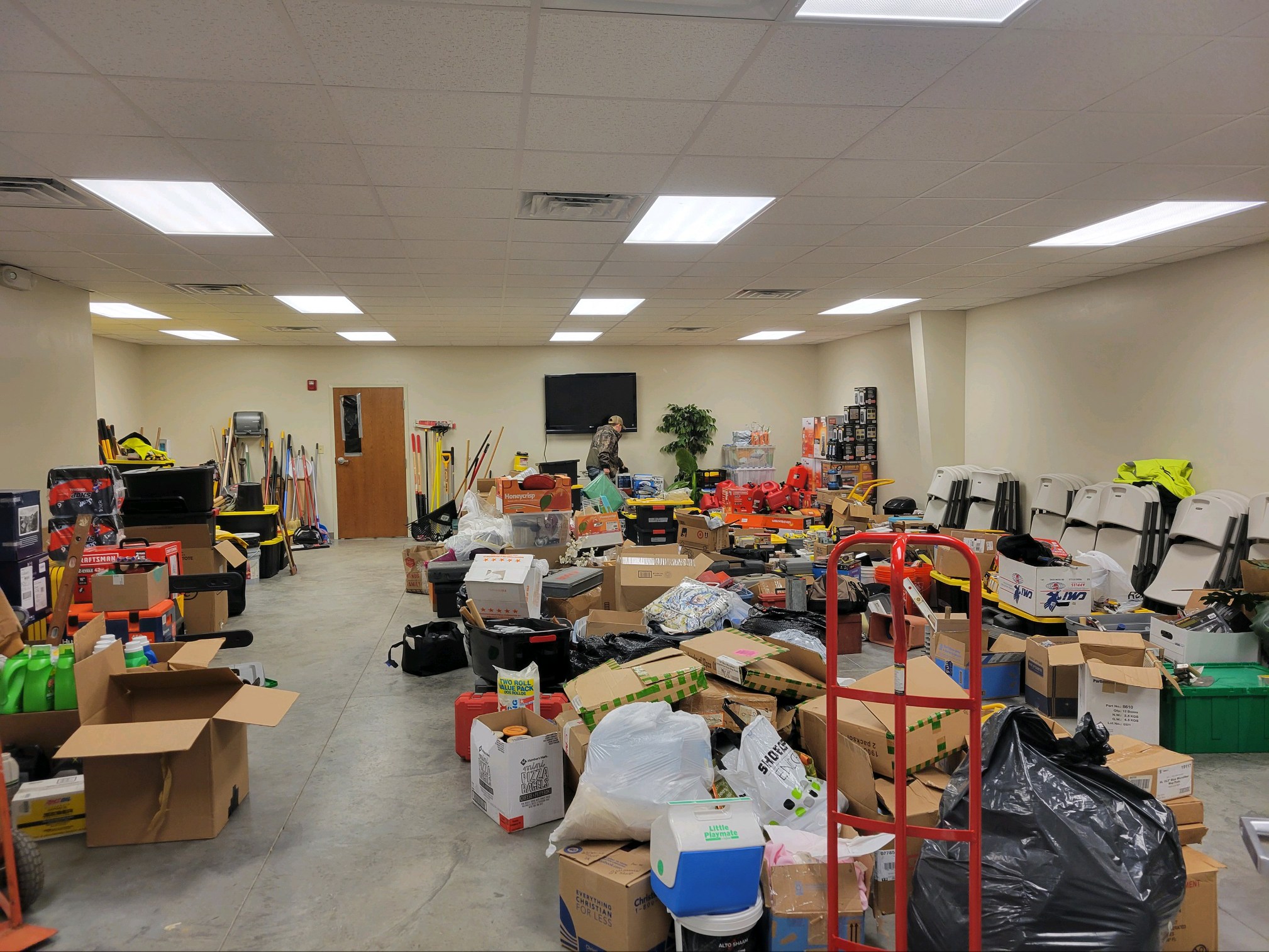 A room full of supplies from Kissells Stuff the Trucks relief drive for the communities affected by the Kentucky Tornadoes